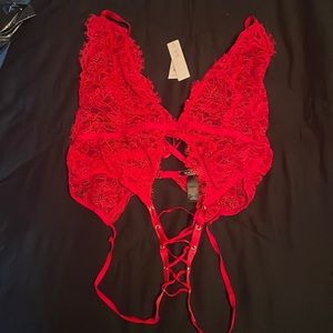 Victoria’s Secret Lace Plunge Crotchless Teddy Size L